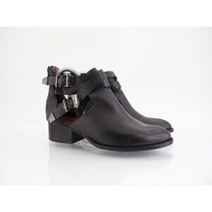 Jeffrey Campbell Everly Boots Women 7 Black Leather Cutout Straps Buckle Shoes